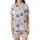 Whimsical Animal Lovers' Pastel Lavender Pink Scattered Cartoon Cats Pandas with Tiny Hearts Paw Prints Satin Short-Sleeve Pajamas Set - 2