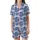 Cat Lovers' Illustrative Cool Blue Plaid Cartoon Cats & Whiskered MEOW Text Pattern Satin Short-Sleeve Pajamas Set - 2