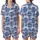 Cat Lovers' Illustrative Cool Blue Plaid Cartoon Cats & Whiskered MEOW Text Pattern Satin Short-Sleeve Pajamas Set - 1