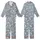 Cat Lovers' Seamless Muted Blue-Grey Hand-Drawn White & Black Cartoon Cats Playful Poses 'Meow' Flat Pattern Kid Satin Pajamas Set - 1