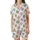 Women's Whimsical Hand-Drawn Scattered Stylized Floral Pastel Pink Sage Blue Satin Short-Sleeve Pajamas Set - 2