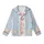 Pastel Dreamers' Whimsical Hand-Drawn Sleeping Cats Pink Bows Blue Flowers Cupcakes Soft Pastel Blue Off-White Knit Bands Kid Satin Pajamas Set - 2
