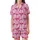 Women's Sweet Pastel Pink Candy Stripe Fuchsia Bows Ribbon & Heart Flat Art Satin Short-Sleeve Pajamas Set - 2