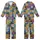 Cat Lovers' Playful Multi-Color Cartoon Cat Faces Block Mosaic with Teal Pink Purple Yellow Graffiti Accents Kid Satin Pajamas Set - 1