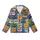 Cat Lovers' Playful Multi-Color Cartoon Cat Faces Block Mosaic with Teal Pink Purple Yellow Graffiti Accents Kid Satin Pajamas Set - 2