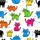 Cat Lovers' Whimsical Hand-Drawn Doodle Abstract Cats Pattern with Vibrant Multi-Color Crayon Style Kid Satin Pajamas Set - 4