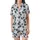 Women's Illustrative White Magnolia Deep Teal Green Leaves Pale Lavender Diagonal Stripe Botanical Pattern Satin Short-Sleeve Pajamas Set - 2