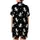 Cat Lovers' Whimsical Illustrative White & Grey Cats Starry Black Pattern, Pale Yellow Moons & Pastel Yarn Satin Short-Sleeve Pajamas Set - 3