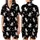 Cat Lovers' Whimsical Illustrative White & Grey Cats Starry Black Pattern, Pale Yellow Moons & Pastel Yarn Satin Short-Sleeve Pajamas Set - 1