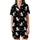Cat Lovers' Whimsical Illustrative White & Grey Cats Starry Black Pattern, Pale Yellow Moons & Pastel Yarn Satin Short-Sleeve Pajamas Set - 2