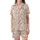 Cozy Aesthetic Lovers' Pale Blush Scattered Woodland Creatures Pattern Sage Green & Cranberry Accents Satin Short-Sleeve Pajamas Set - 2