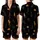 Cat Lovers' Seamless Cosmic Cat Pattern with Stargazing Black & Ginger Felines, Muted Gold Stars on Deep Black Satin Short-Sleeve Pajamas Set - 1