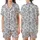 Women's Monochromatic Indigo Blue-Grey Toile Peony & Rose Botanical Satin Short-Sleeve Pajamas Set - 1
