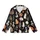 Cat Lovers' Illustrative Seamless Pattern: Natural Posing Cats with Tabby Calico Tuxedo Fur on Black Kid Satin Pajamas Set - 2
