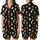 Playful Cat & Cannabis Enthusiasts' Flat Art Cats Orange Sunglasses Green Cannabis Leaves Seamless Black Pattern Satin Short-Sleeve Pajamas Set - 1