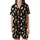 Playful Cat & Cannabis Enthusiasts' Flat Art Cats Orange Sunglasses Green Cannabis Leaves Seamless Black Pattern Satin Short-Sleeve Pajamas Set - 2
