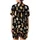Cat Lovers' Illustrative Seamless Pattern: Natural Posing Cats with Tabby Calico Tuxedo Fur on Black Satin Short-Sleeve Pajamas Set - 3