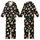 Playful Cat & Cannabis Enthusiasts' Flat Art Cats Orange Sunglasses Green Cannabis Leaves Seamless Black Pattern Kid Satin Pajamas Set - 1