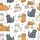 Cat Lovers' Whimsical Cartoon Cats Seamless Pattern with Soft Grey Ginger Orange and Red Hearts on White Satin Short-Sleeve Pajamas Set - 4
