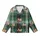 Whimsical Animal Art Lovers' Emerald Green Plaid Pattern with Playful Cartoon Dogs, Foxes, and Gentle Beige 'I'M OK' Hand Motif Kid Satin Pajamas Set - 2