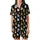 Playful Cat & Cannabis Enthusiasts' Flat Art Cats Orange Sunglasses Green Cannabis Leaves Seamless Black Pattern Satin Short-Sleeve Pajamas Set - 2