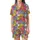 Cat Lovers' Whimsical Cartoon Cats Bold Outline Hot Pink Yellow Blue Purple Repeating Pattern Satin Short-Sleeve Pajamas Set - 2