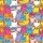Cat Lovers' Whimsical Cartoon Cats Bold Outline Hot Pink Yellow Blue Purple Repeating Pattern Satin Short-Sleeve Pajamas Set - 4