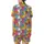 Cat Lovers' Whimsical Cartoon Cats Bold Outline Hot Pink Yellow Blue Purple Repeating Pattern Satin Short-Sleeve Pajamas Set - 3