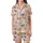 Cat Lovers' Whimsical Pink Cartoon Cat Pattern, Diverse Felines with Orange Paw Prints & Fish Skeletons Satin Short-Sleeve Pajamas Set - 2