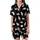 Cat Lovers' Seamless Black Playful Cartoon Cats Beige Blue-Grey Flat Art Whimsical 'Cute Cat' Pattern Satin Short-Sleeve Pajamas Set - 2