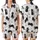 Cat Lovers' Whimsical Black Cats White Background Cartoon Design with Pink Accents, Yarn Balls & Paw Prints Satin Short-Sleeve Pajamas Set - 1