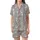 Cute Cat Enthusiasts' Whimsical Fluffy Grey White Kittens Blue Eyes Pink Paw Pads Green Leaf Branches Heather Grey Pattern Satin Short-Sleeve Pajamas Set - 2