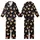Cat Lovers' Black Whimsical Photo-Realistic Ginger Cat Faces & Hand-Drawn White Fish Skeletons Pattern Kid Satin Pajamas Set - 1
