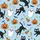 Whimsical Lovers' Playful Black Cat Ghost Jack-o'-Lantern Bat Broom Candy Corn Pattern on Sky Blue Satin Short-Sleeve Pajamas Set - 4