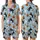 Whimsical Lovers' Playful Black Cat Ghost Jack-o'-Lantern Bat Broom Candy Corn Pattern on Sky Blue Satin Short-Sleeve Pajamas Set - 1
