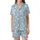 Cat Lovers' Whimsical Black Cartoon Cats Golden Yarn Paw Prints Light Sky Blue Pattern Satin Short-Sleeve Pajamas Set - 2