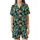 Cat Lovers' Retro Grunge Black Cats Yellow Eyes Distressed Teal Orange Stripes Semi-Circles Pattern Satin Short-Sleeve Pajamas Set - 2