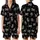Cat Lovers' Illustrative Playful Kittens Charcoal Stripes White Fur Sky Blue Eyes Flat Black Pattern Satin Short-Sleeve Pajamas Set - 1