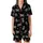 Cat Lovers' Illustrative Playful Kittens Charcoal Stripes White Fur Sky Blue Eyes Flat Black Pattern Satin Short-Sleeve Pajamas Set - 2