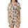 Cat Lovers' Creamy White Seamless Pattern with Diverse Illustrative Brown Gray Ginger Calico Tortoiseshell Cats Satin Short-Sleeve Pajamas Set - 2