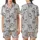 Cat Lovers' Whimsical Black White Cats Entangled Bright Christmas Lights All-Over Pattern Satin Short-Sleeve Pajamas Set - 1