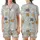 Cat Lovers' Whimsical Pastel Blue Feline Teacup & Succulent Repeat Pattern Satin Short-Sleeve Pajamas Set - 1