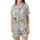 Cat Lovers' Whimsical Pastel Blue Feline Teacup & Succulent Repeat Pattern Satin Short-Sleeve Pajamas Set - 2