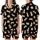 Cat Lovers' Whimsical Black Seamless Pattern with White & Orange-Tan Flat Cartoon Cats & Pink Accents Satin Short-Sleeve Pajamas Set - 1