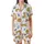 Animal Lovers' Playful Golden Yellow Leopard Pastel Pink & Deep Royal Blue Botanical Pattern Satin Short-Sleeve Pajamas Set - 2