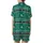 Cat Lovers' Bold Green Black White Tartan Plaid Pink Blue Stylized Cat Heads & Paw Prints Graphic Satin Short-Sleeve Pajamas Set - 3