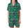 Cat Lovers' Bold Green Black White Tartan Plaid Pink Blue Stylized Cat Heads & Paw Prints Graphic Satin Short-Sleeve Pajamas Set - 2