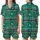 Cat Lovers' Bold Green Black White Tartan Plaid Pink Blue Stylized Cat Heads & Paw Prints Graphic Satin Short-Sleeve Pajamas Set - 1