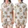 Whimsical Art Lovers' Warm Brown Sleepy Bear Celestial Moon Star Pastel Blue White Print Satin Short-Sleeve Pajamas Set - 1