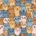 Cat Lovers' All-Over Seamless Cute Expressive Cartoon Cats Pattern, Flat Vector Art, Peach, Blue, Caramel, Pink on White Kid Satin Pajamas Set - 4